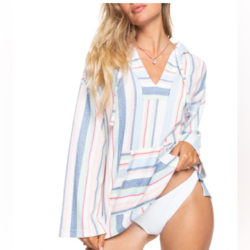 Roxy Waves & Rays Stripe Cotton Blend Hooded Poncho